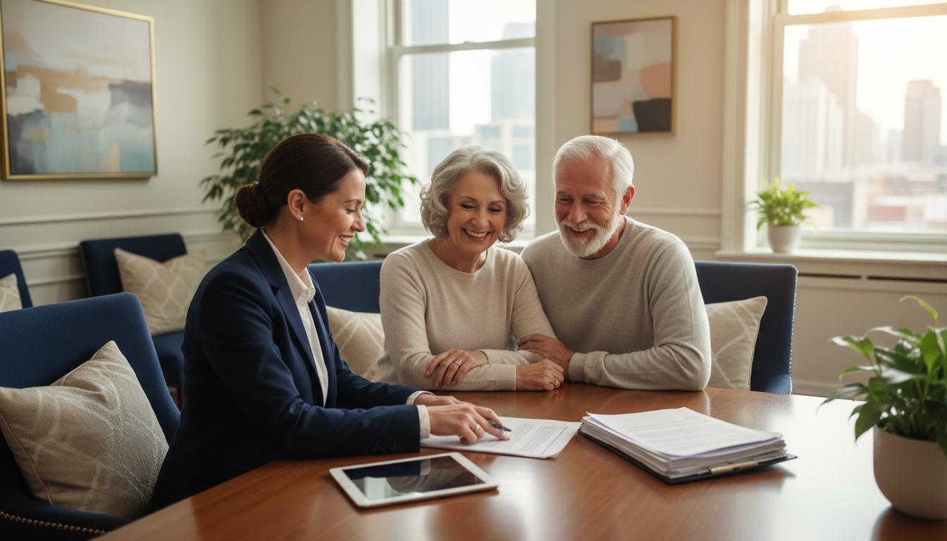 Attorney consulting with clients